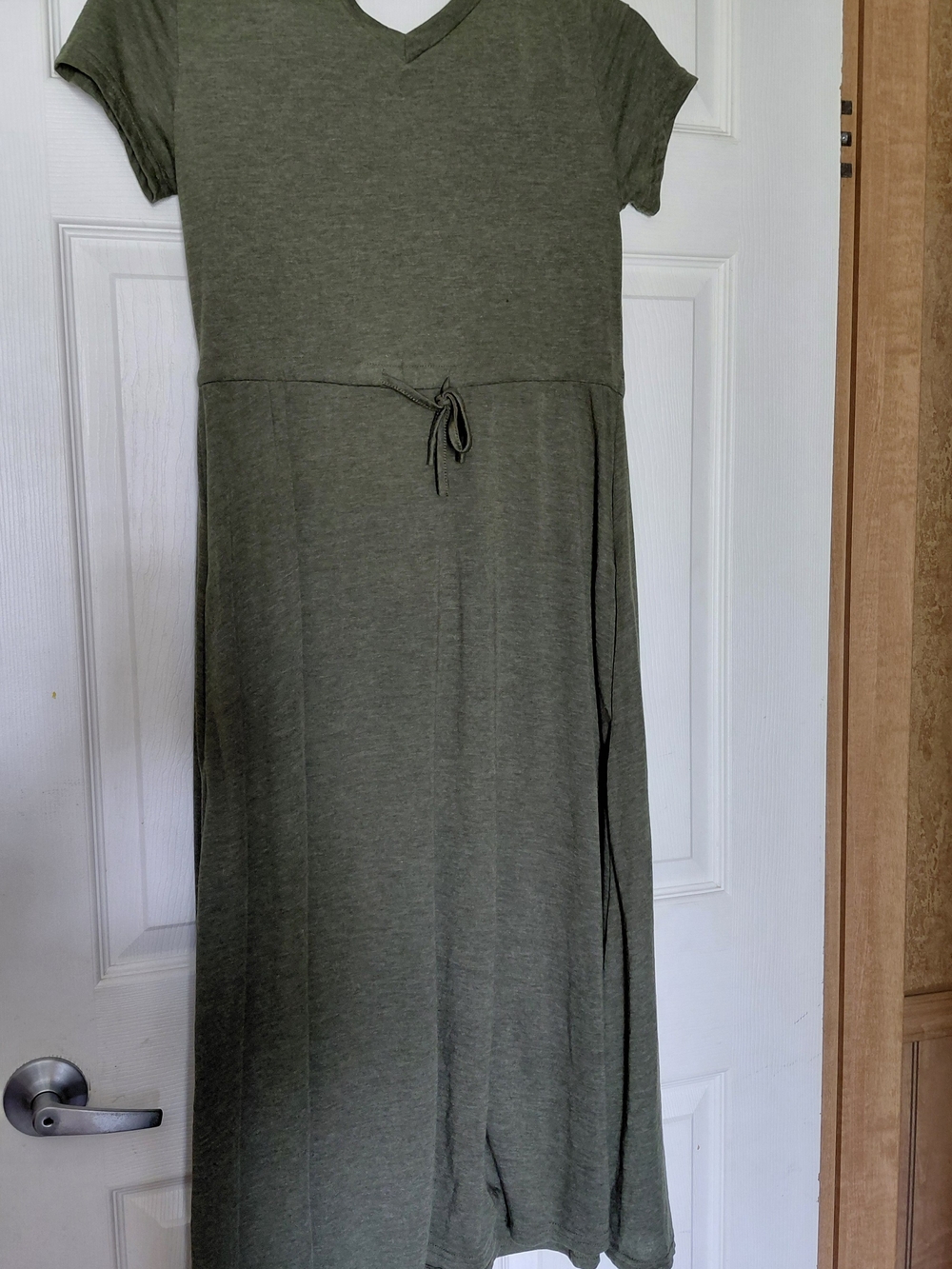 Olive V-Neck Tie-Waist Maxi Dress
